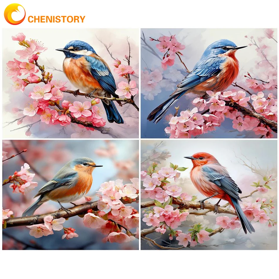 

CHENISTORY Bird Oil Painting By Numbers Animal DIY On Canvas For Drawing Acrylic Paint Picture Of Coloring By Number Home Decor