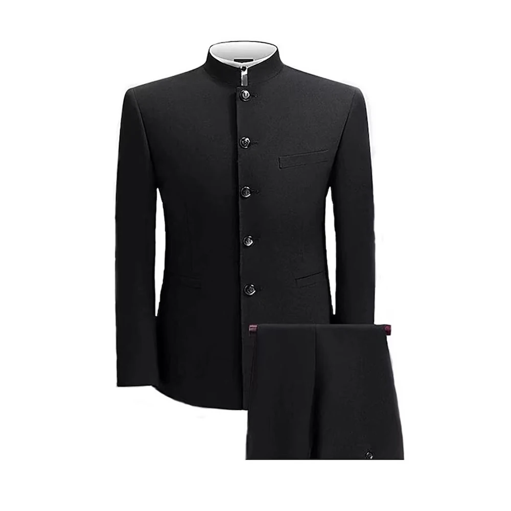 Solid Color Tailor-made Single Breasted Stand Lapel Formal Men's Suits African Male Clothing Formal 2 Piece Jacket Pants Terno