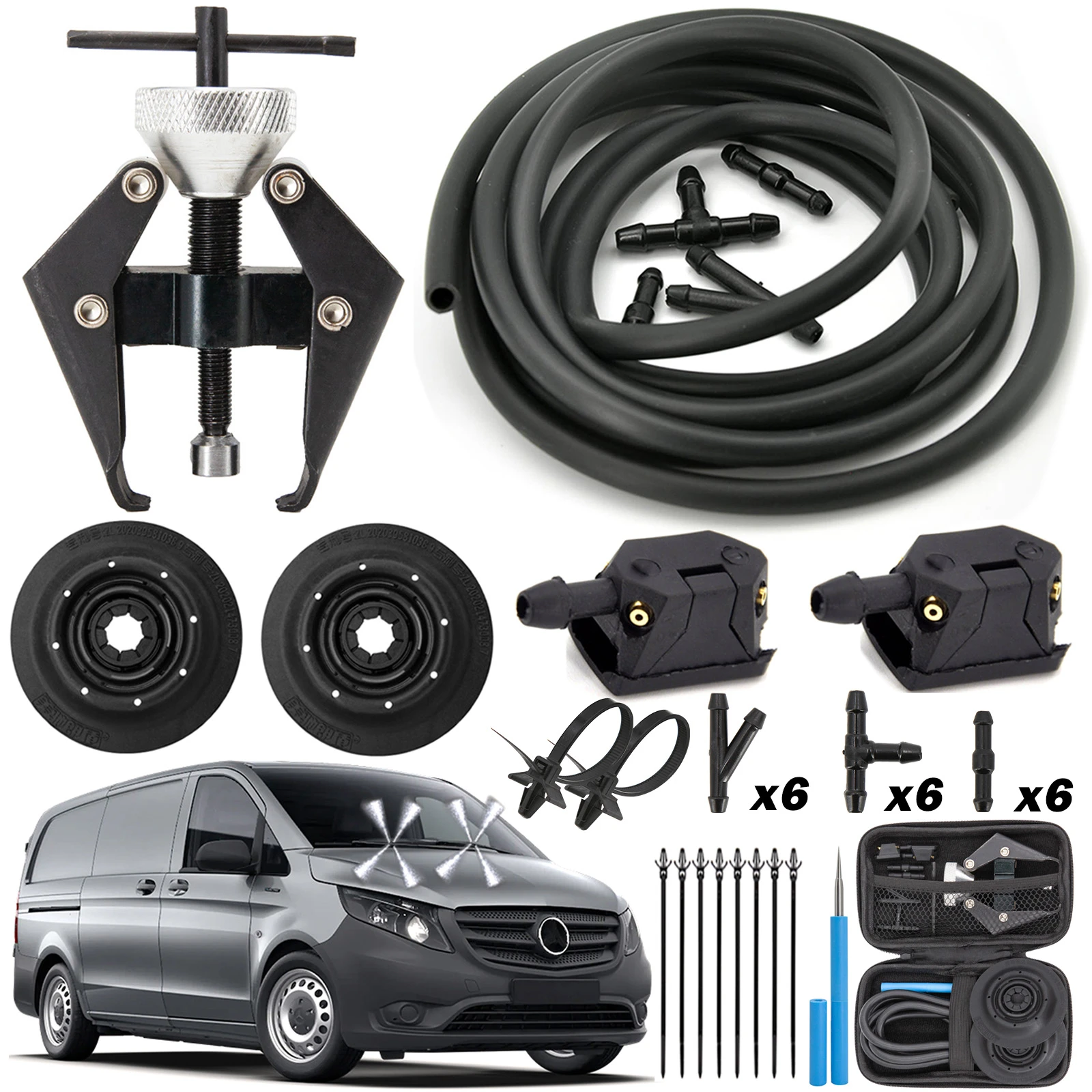 Car Windscreen Washer Wiper Arm Puller & Blade Water Spray Jets Nozzles For Mercedes Vito W638