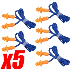 Premium Silicone Corded Noise Cancelling Earplugs - Reusable Ears Protector Set (5Pairs)