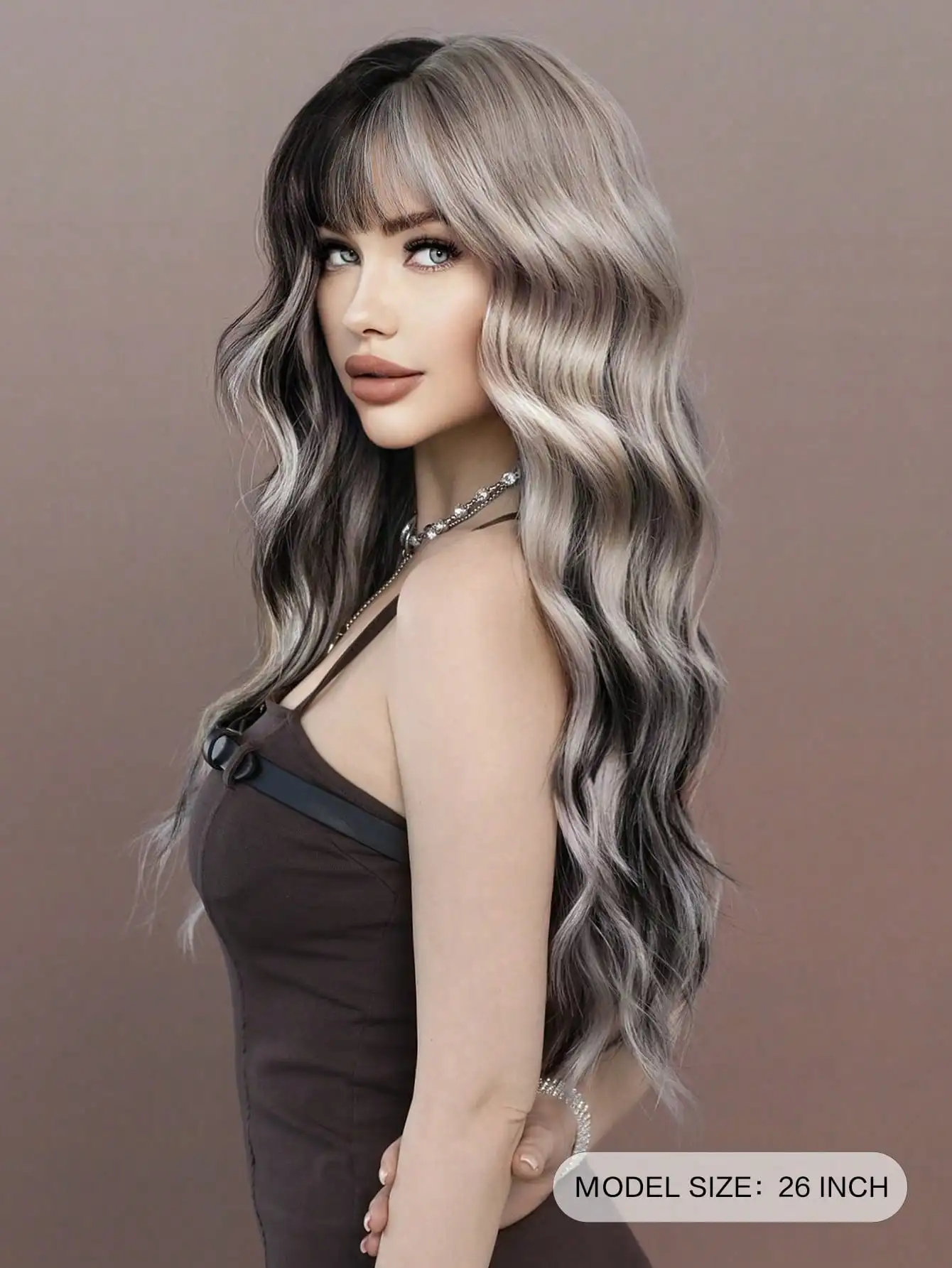 Wavy Ash Hair Wig with Bangs for Women Daily Party