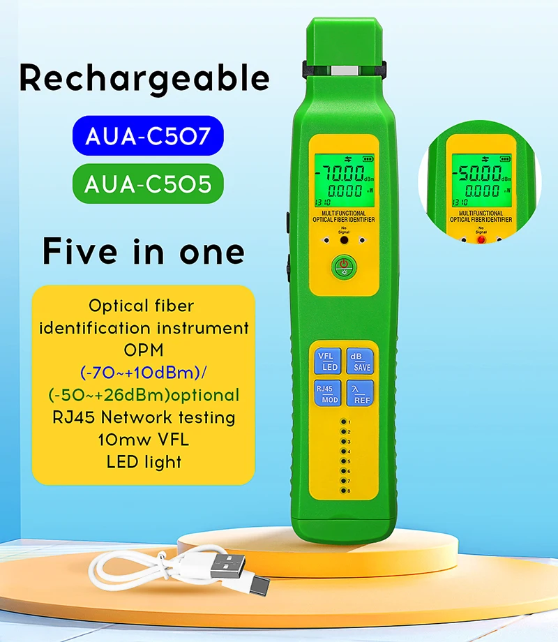 

COMPTYCO AUA-C507/C505 Five in one Optical Fiber Identifier +10MW VFL + LED light and RJ45 Network testing Optical Power Meter