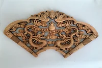 Fan-Shaped Wood Carving Decorations, Exquisite Home Crafts Decorations, Auspicious dragons and phoenix 1
