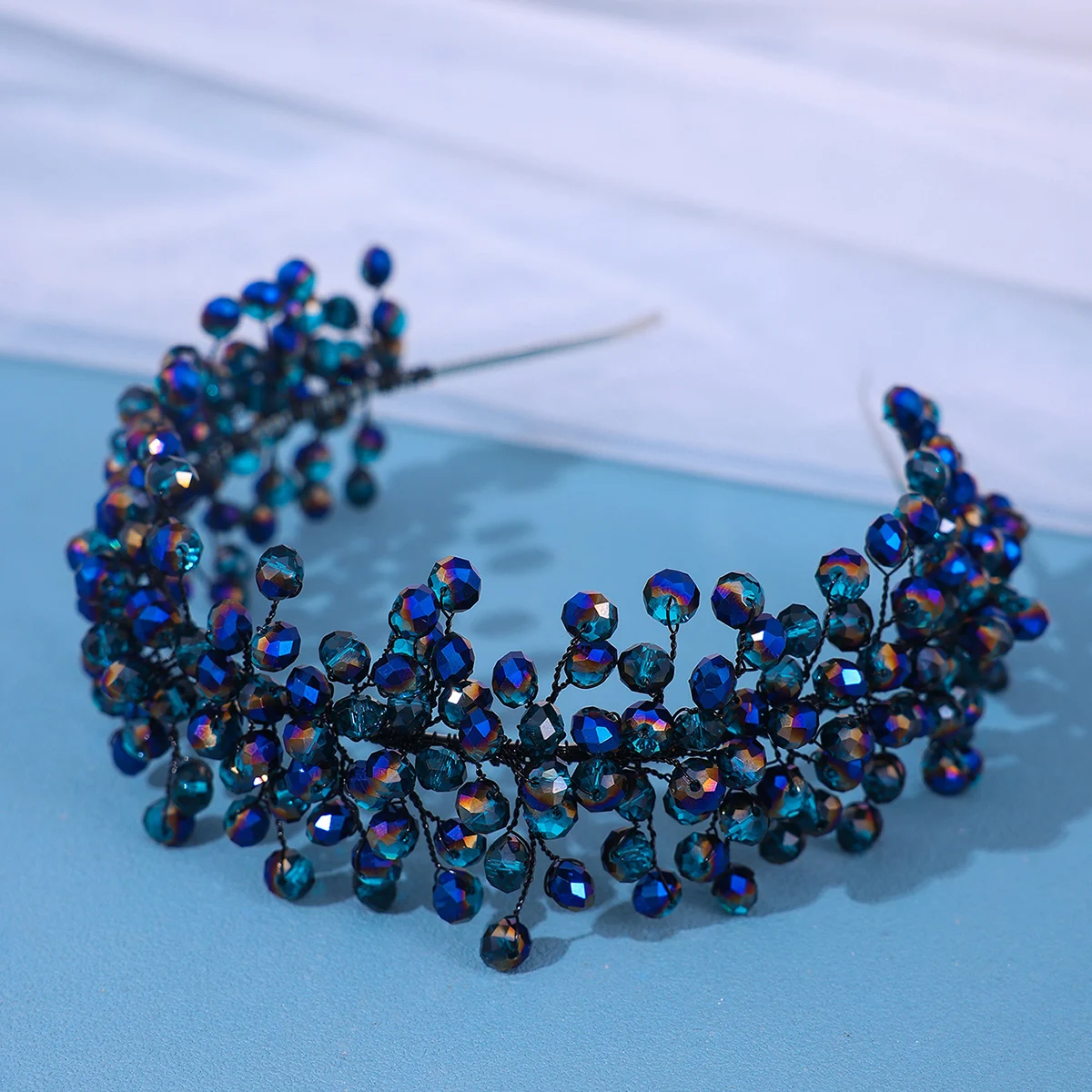 Handgemachte Hochzeit Kopf Schmuck rot blau Strass Diademe Perlen Kronen Frauen Stirnband Braut Haarschmuck – Detail 9