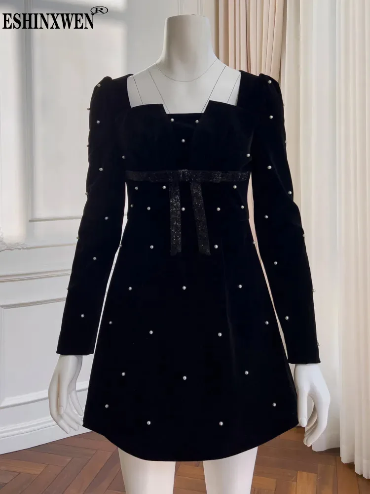 

Eshin Square Collar Long Sleeve Dark Black Short Mini Dress For Women 2023 Autumn Fashion Female New Y2k Dresses TH5819