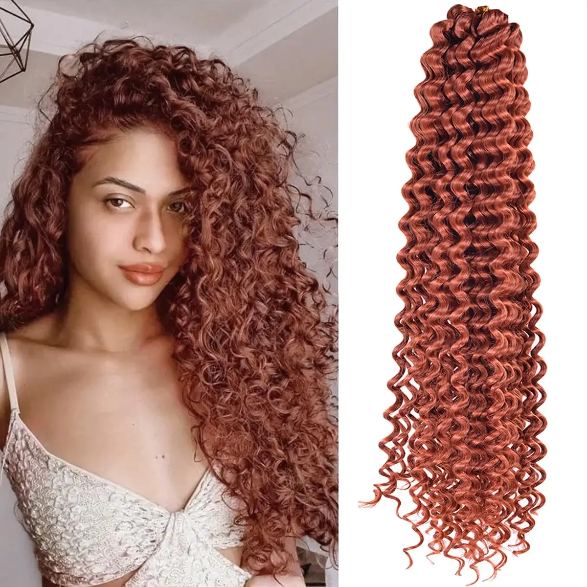 Synthetic Curly crochet hair 22&rdquo; 55.88 cm 1piece deep wavy crochet hair synthetic ocean wavy extensions # 1b natura