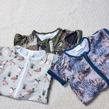 Baby Boy Summer Zipper Romper Short Sleeves Duck Design Sibling Outfit Toddler Clothes Comfortable Casual Wear 1