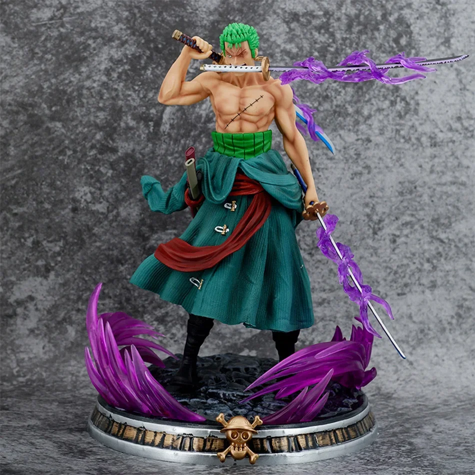 FIGURINE RORONOA ZORO Ashura 26 cm avec socle rocailleux en 3D One