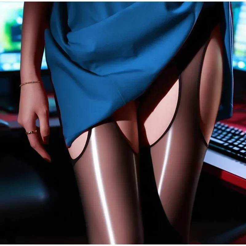 Sexy schwarze Pferdeölstrümpfe für Damen, einteilige, dünne, atmungsaktive Strumpfhose, vierseitig hohl, glänzend, ölige, rote Strümpfe, lange Socken – Detail 7