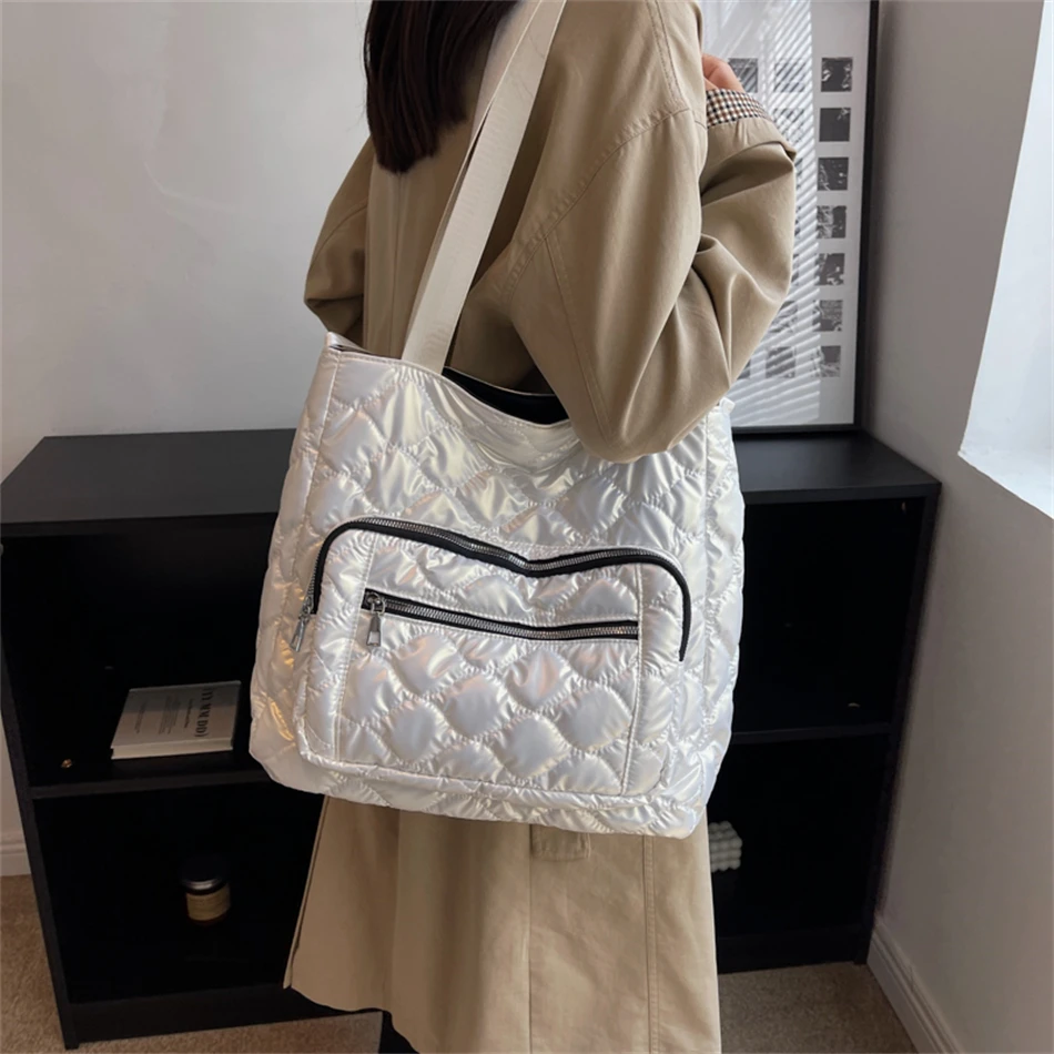 Fashion Winter Women's Commute Shoulder Messenger Bags Padded Down Fabric  Space Bag 2022 Designer Branded Female Travel Handbags