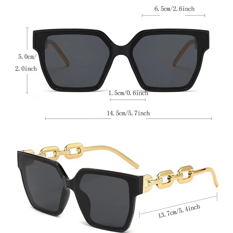 1/2/3pcs Large Square Frame Gold Chain Sunglasses Women's Sunglasses Elegant High-grade Uv Protection Shading Car Glasses