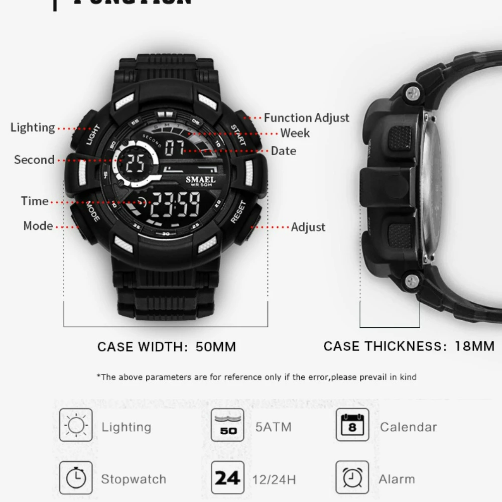 2024 Digital Watch Men's Sports Casual Glow-in-the-dark Waterproof Student Electronic Watch Reloj Para Hombre Watches for Men