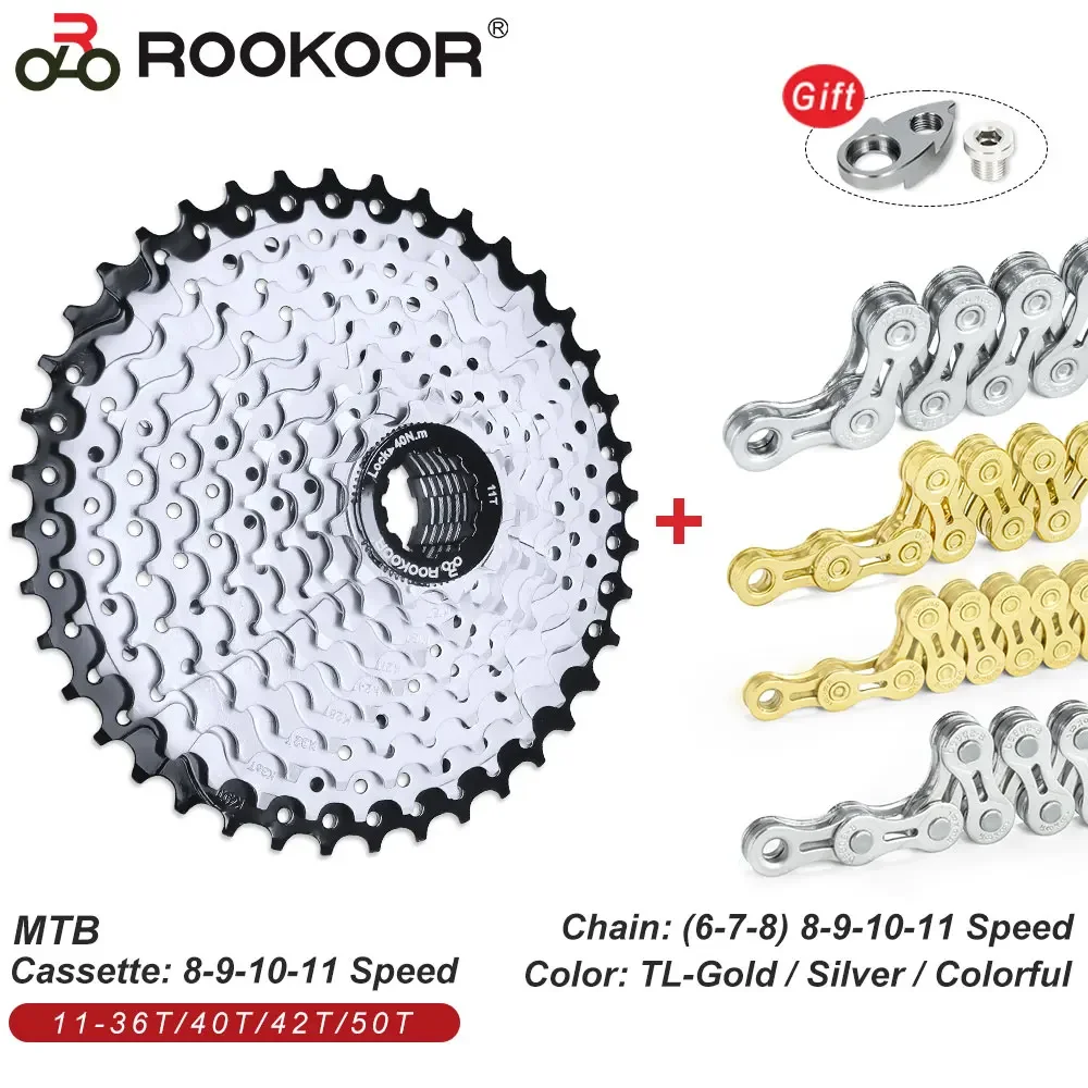 

Rookoor 8 9 10 11 скорость 11-36T 40T 42T 50T горный велосипед кассета с цепью комбинированный набор MTB Запчасти Бесплатная колесо для Shimano