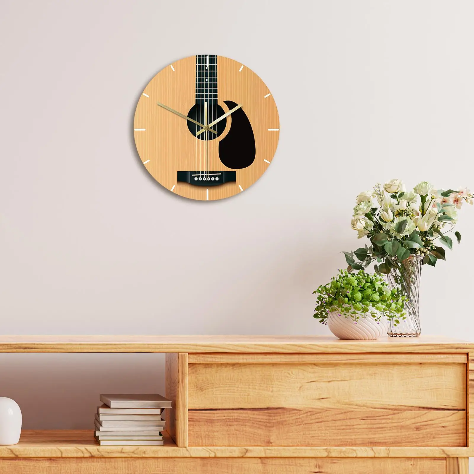 30cm Guitar Wall Clock Music Hanging Instrument Wall Art Home Decor No Ticking for Bedroom Living Room Gift