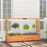 Raised Garden Bed with Trellis, 2 Pack Freestanding Wood Planter Box w/Hanging Roof & 8 Drainage Holes for Vine Climbing 2