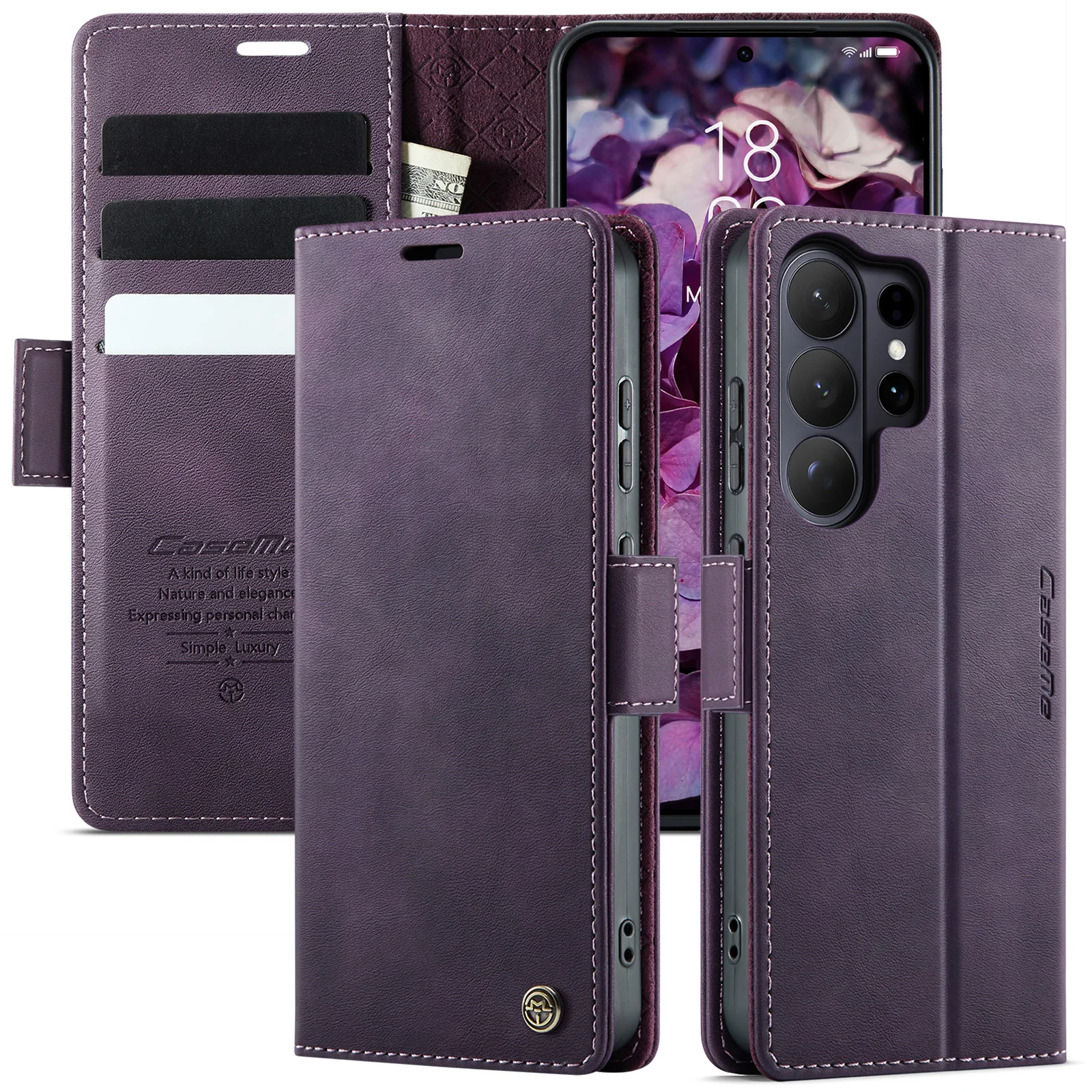 Vintage Leather Flip Wallet Phone Case with Stand and Card Holder Pockets
