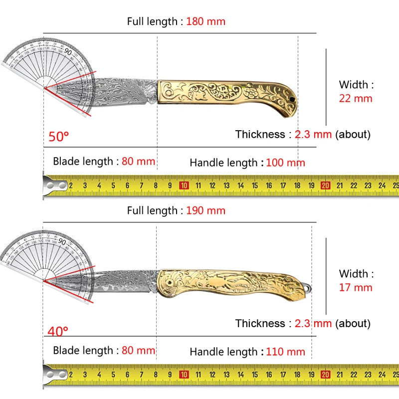Description Picture 5 of itemBarbecue Knife Damascus Folding Knife Multi-purpose Cleaver Meat Fish Fruit Pocket Knife All-copper Handle Kitchen Cooking Tools