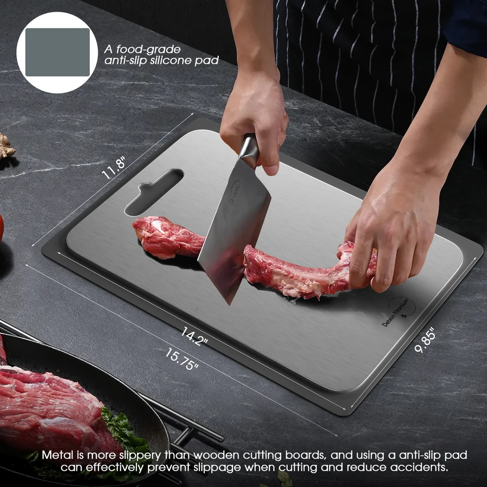 Titanium Cutting Board For Kitchen, Cutting Board Double Sided Food Grade, Pure Titanium And Wheat Straw PP, Easy To Clean Large Size 16"u00d711