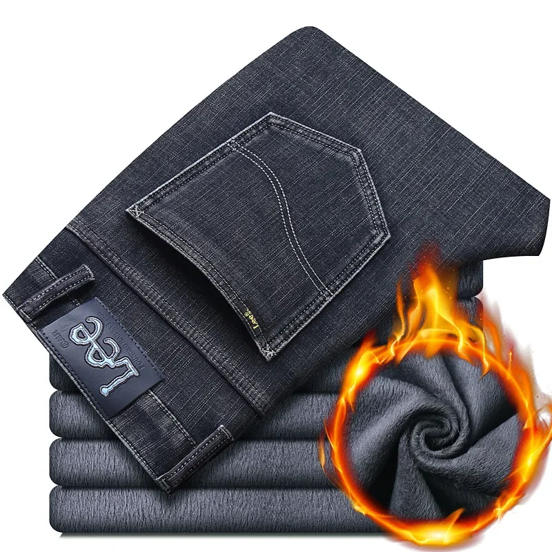 Lee Dex jean homme doublé polaire épaissi hiver chaud jambe droite coupe ample décontracté élastique pantalon affaires d'âge moyen