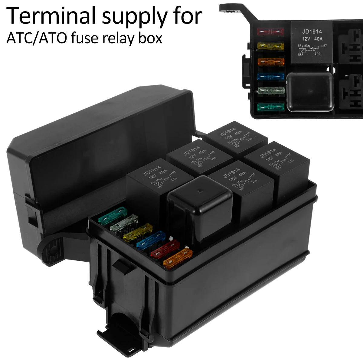 

Fuse Relay Box 12V Waterproof Relay Block Kit 6 Slots 5Pin 4 Pin 40A Professional ATC/ATO Blade Fuses with Metal Terminals Safe