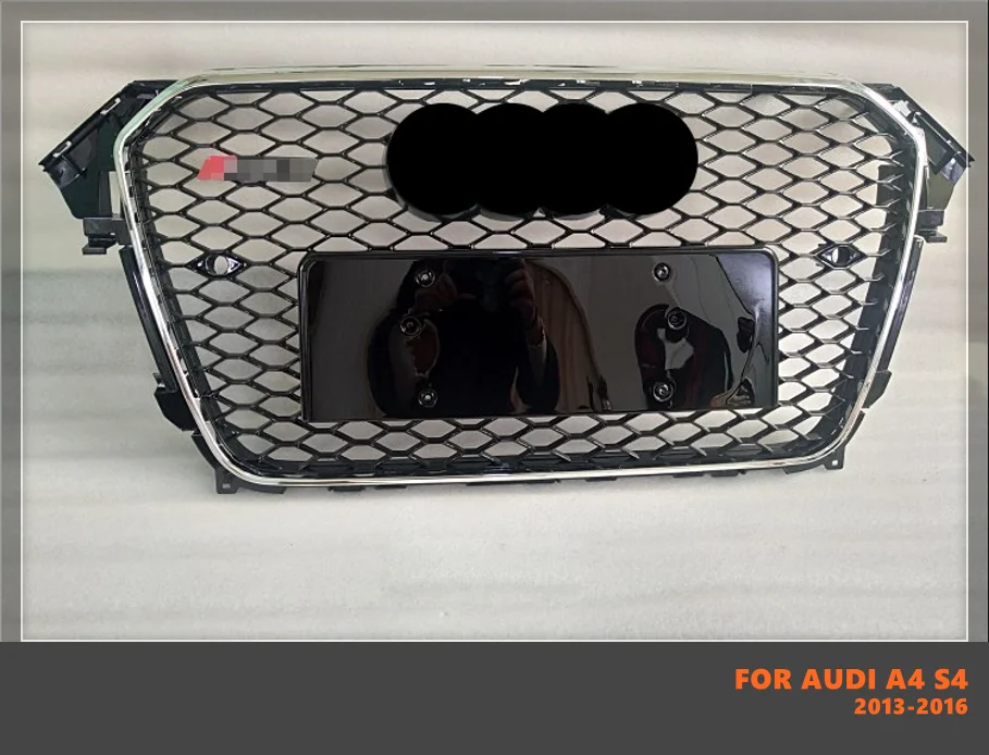 

Front Sport Hex Mesh Honeycomb Hood Grill Chrome Black for Audi A4/S4 B8.5 For RS4 Style 2013-2016