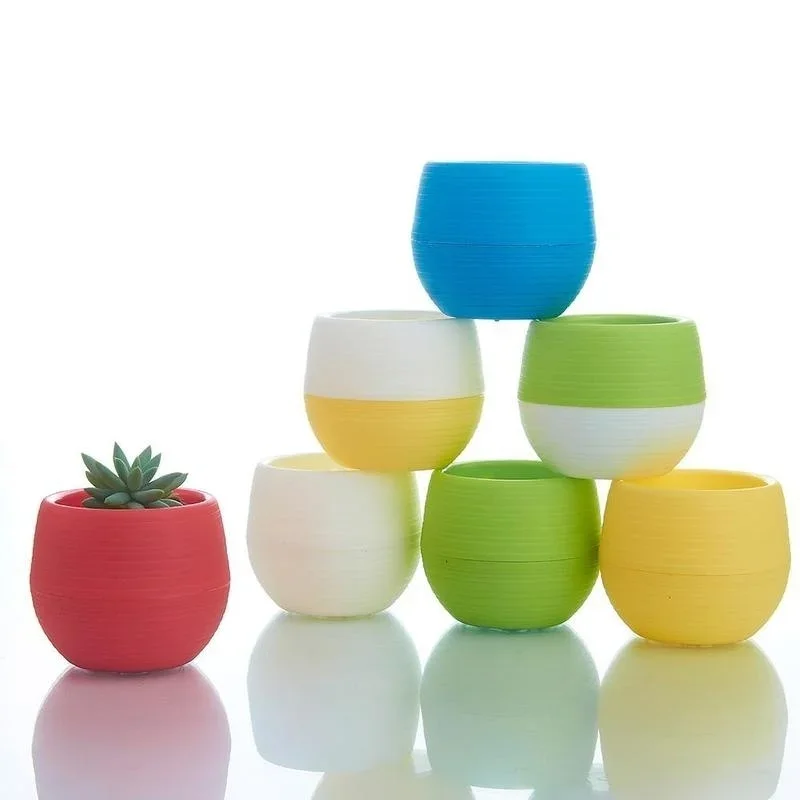 1/5PC Creative Eco-friendly Colourful Mini Round Plastic Plant Flower Pot Garden Home Office Decor Planter Bonsai Pot Plant Pots