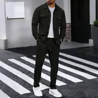 Ensemble pantalon gaufré à manches longues pour hommes, couleur unie, de haute qualité, à la mode, confortable avec double poche, cardigan de style vêtements, nouvelle collection 6