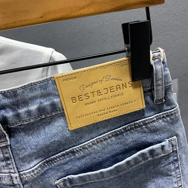 Short Jeans Pants for Men Man Denim Shorts Ripped Stretch Wide Korean Fashion Harajuku with Free Shipping Y2k Buttons New In Cut