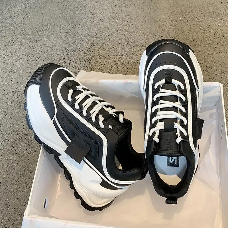

Chunky Women's Shoes Spring Trend Ladies Sneaker Comfortable Lace Up Platform Shoes Wedge Vulcanized Shoes Rubber Foam Sole 2024