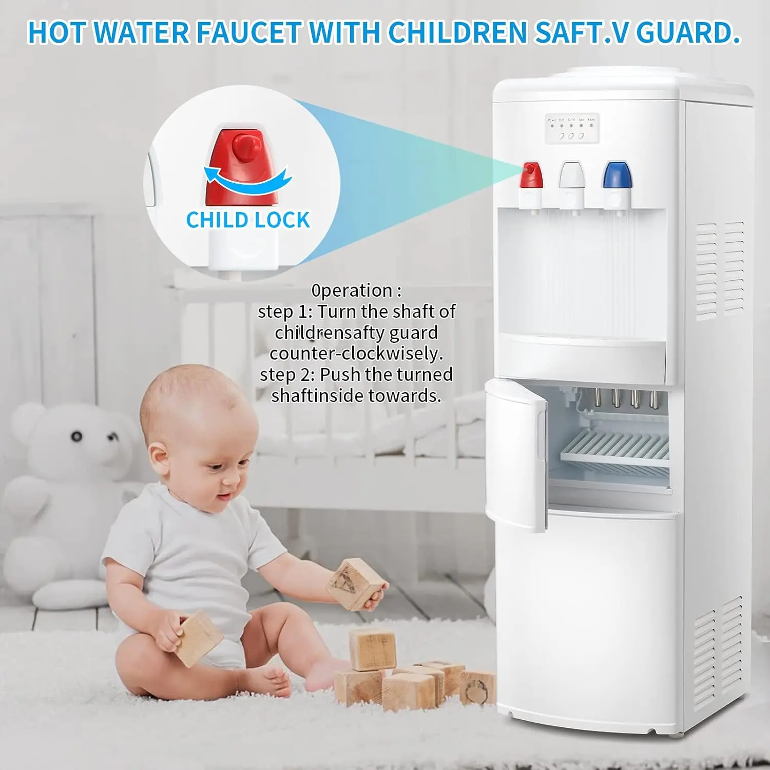 Cooler Dispenser with Built-in Ice Maker, Hot and Cold Top Loading 3 to 5 Gallon Bottle Water Dispenser,27LBS/24H Ice Maker Mach 4