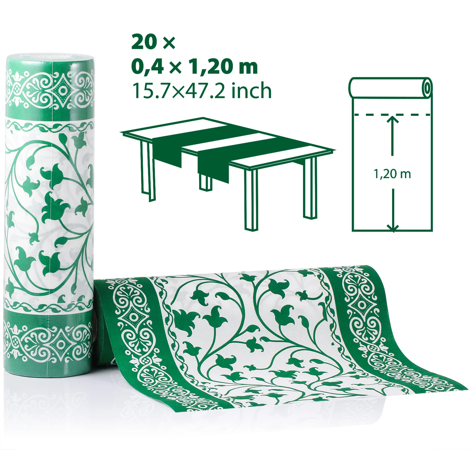 

LEKOCH Disposable Linen Feel Green Table Runner Paper Dinning Party Wedding Cover Roll