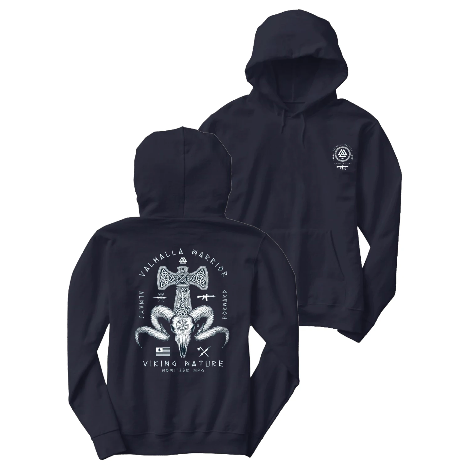 Valhalla Warrior Vikking'Er Battle Ram Military Grunt Pullover Felpa Con Cappuccio 100% Cotone Casual Felpe Da Uomo Streetwear