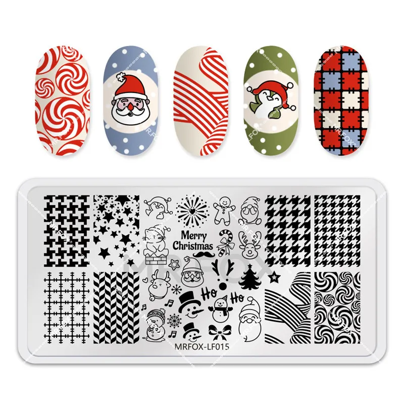 Christmas Nail Stamping Plates Rectangle Template Stencils Nail Art Stamp Image Plate Manicure Stainless Steel Nail Print Tools 4