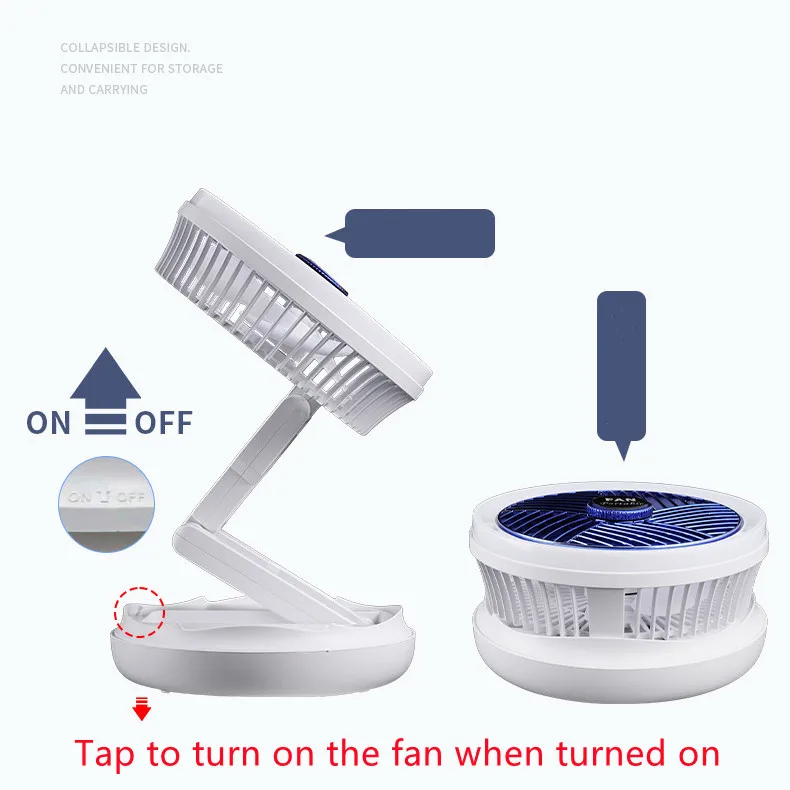 USB Charging Foldable Table Fan Wall Mounted Hanging Ceiling Fan with LED Light 4 Speed Adjustable For Home Room Air Cooler Fan