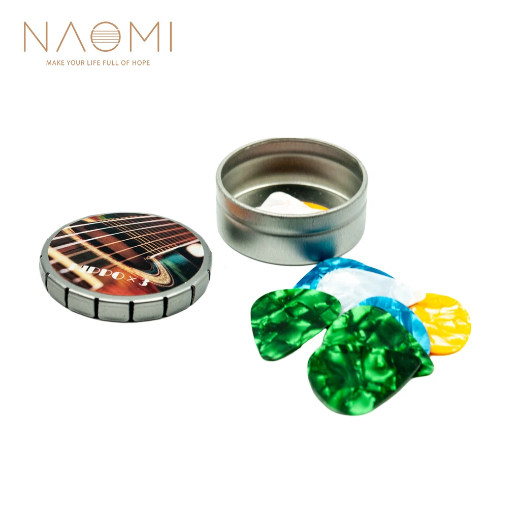 NAOMI 16pcs Acoustic Guitar Picks Celluloid 4 Colors Thickness W/Metal Storage Box New Parts Accessories | Спорт и развлечения
