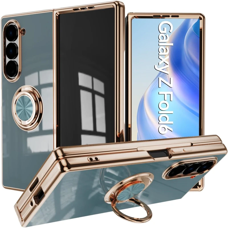 Luxuriöse, stoßfeste Silikon-Stoßstangenhülle für Samsung Galaxy Z Fold 7, 6, 5, 4, ZFold Fold6, Fold5, Fold4, Abdeckung mit Ringhalter – Detail 1
