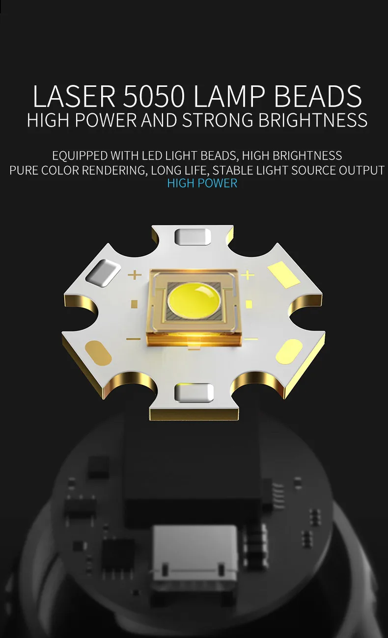 Description Picture 5 of itemSuper Bright Laser Wick Flashlight Camping Tactical Torch High Lumens 7 Lighting Modes Rechargeable Flashlights with COB Lamp