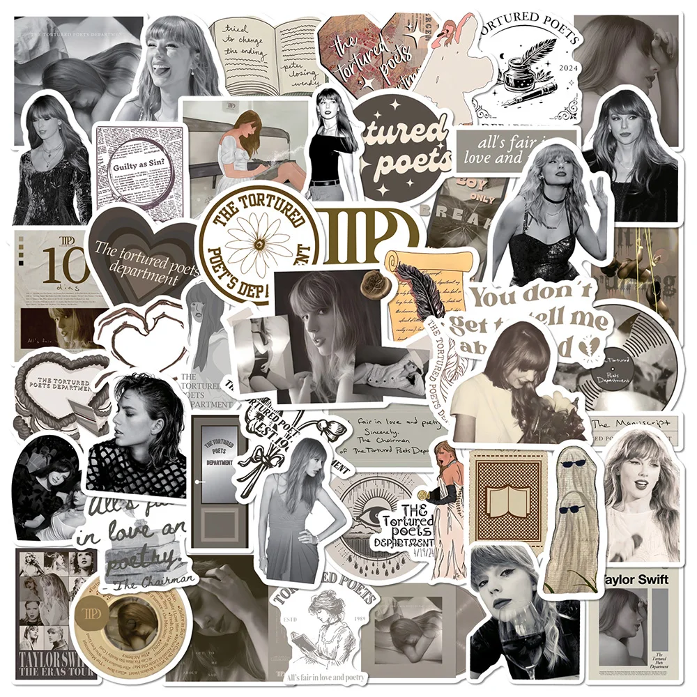 10/30/50/100pcs Hot Album TTPD Folk Music Stickers The Tortured Poets Depertment Decals DIY Luggage Phone Diary Graffiti Sticker