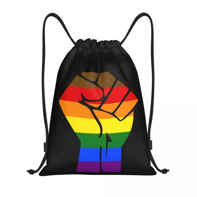 

Black Lives Matter Fist LGBT Pride Plag Drawstring Backpack Sports Gym Bag for Women Men Lesbian Gay Training Sackpack