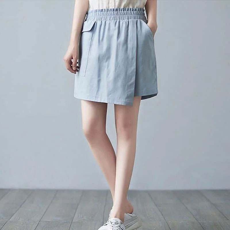 

Cotton Linen Shorts for Women Summer Elastic Waist Casual High Waist Trousers Women Vintage Loose Korean Style Wide Leg Pants