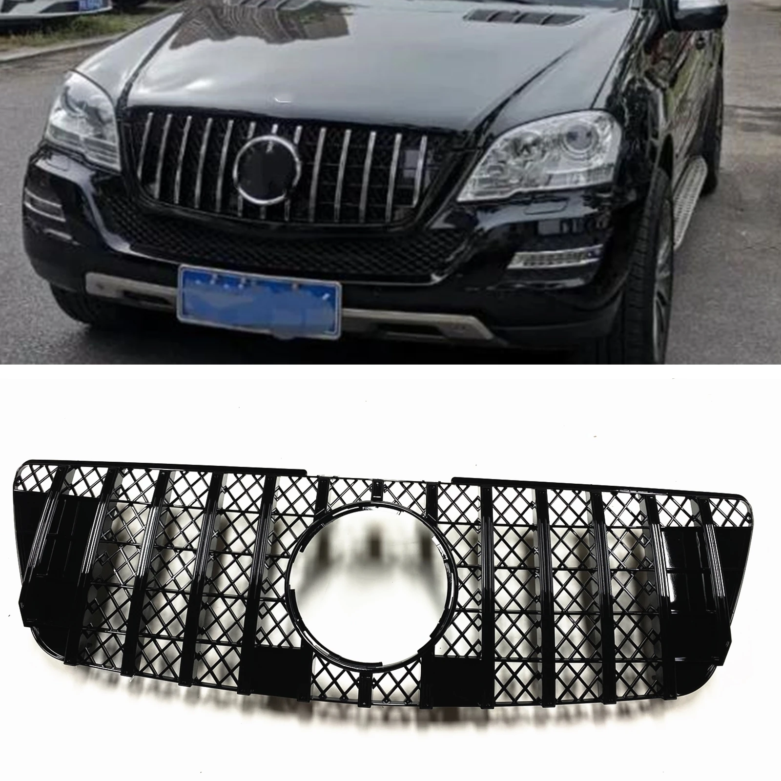 

GT Black/Silver Front Grille Grill For Mercedes Benz ML Class W164 2009-2012 ML350 ML450 ML500 ML550 Upper Bumper Hood Mesh Grid