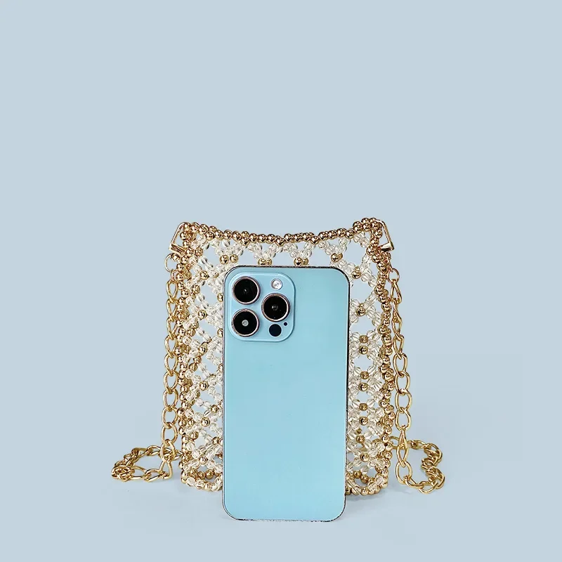 NEW Women Handmade Bead Bag Hand-Woven Handbags Unique Designer Shoulder Ladies Party Bag Phone Purses and Handbags