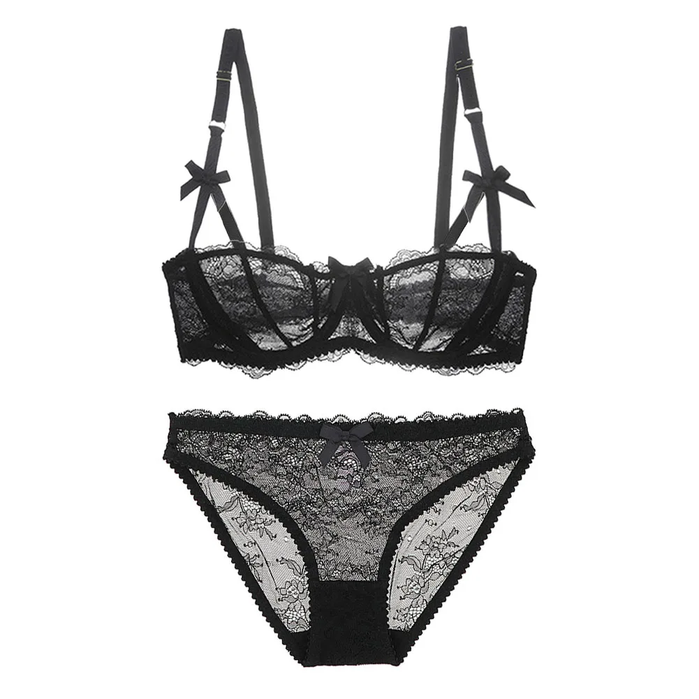 Varsbaby Sexy Dark Red Color Lace Bra Set Half Cup Breathable Sexy Lingerie plus size bra set