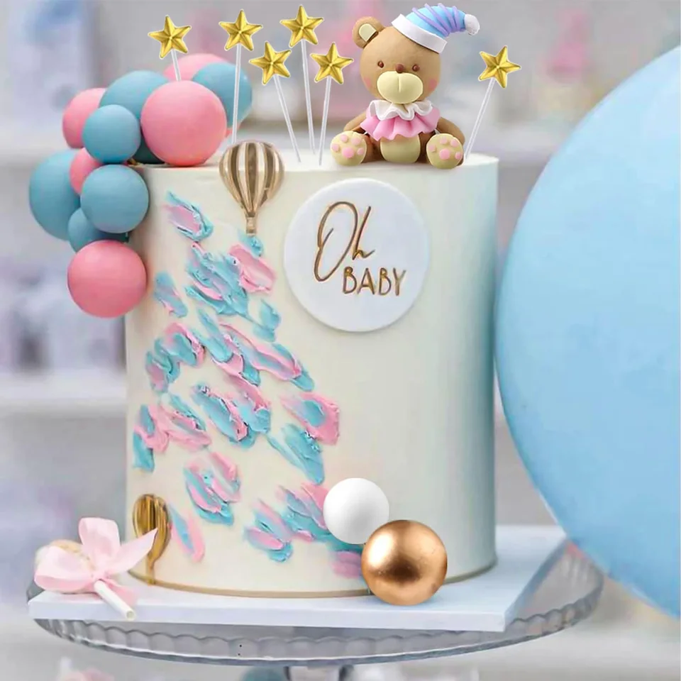 33 Pcs Gender Reveal Cake Toppers - "We Can Bearly Wait" Set With Bears, Stars, Balls For Baby Shower