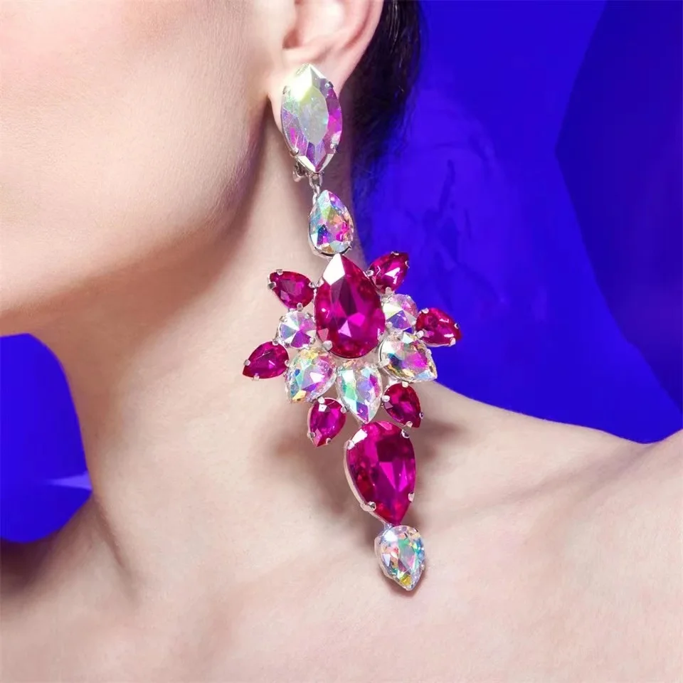 Bohemian Bride Super Shiny AB Color Ruby Red Crystal Earrings Jewelry Fashion Luxury Women's Wedding Pendant Earrings Wholesale