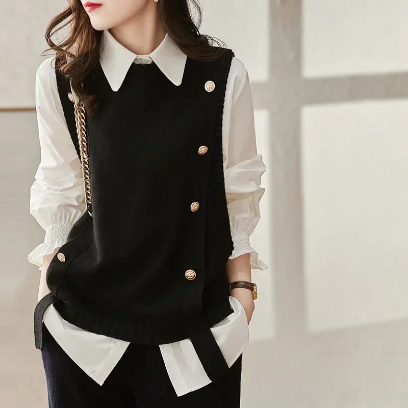 2024New Fashion Knitted Vest for Women Sleeveless Sweater Vest Retro Knit Tank-Top Korean Female Autumn and Winter Knit Pullover