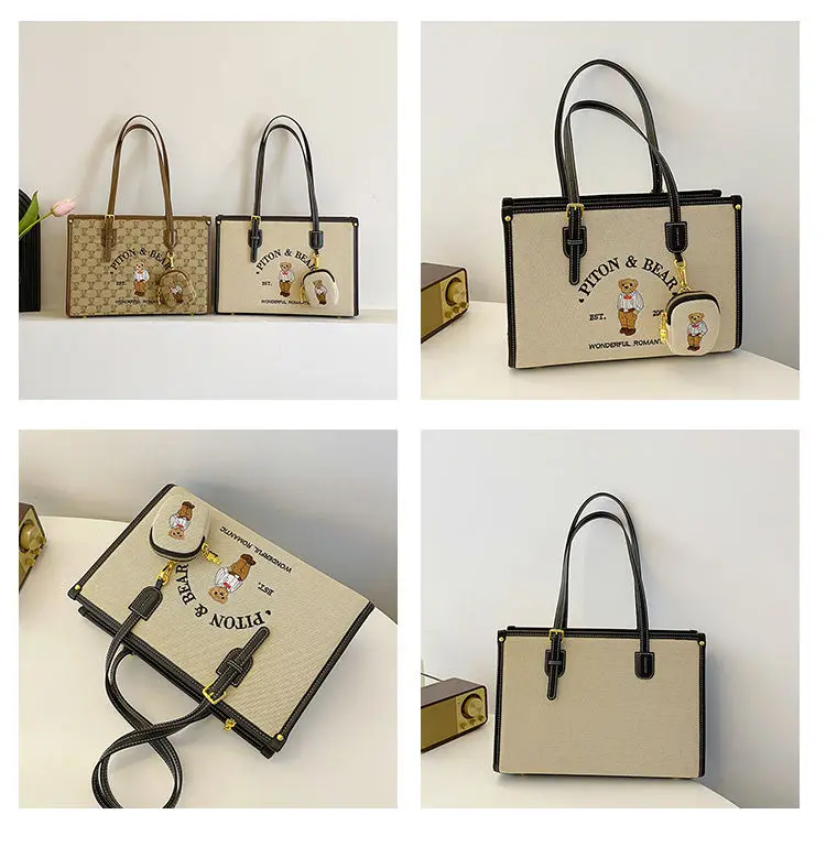 JIAERDI Harajuku Bear Cute Tote Bag Women Vintage Embroidery Chic Casual Shoulder Bags Ladies Retro Large Capacity Handbag New