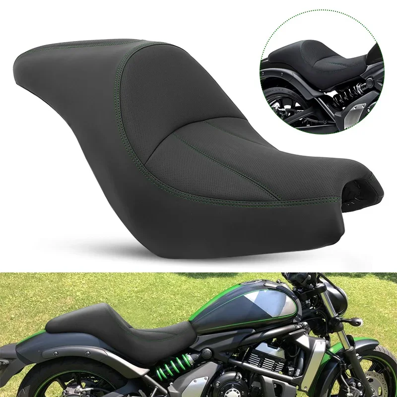

Motorcycle Accessory Driver Passenger Seat Cushion With Green Stitch Saddle For Kawasaki Vulcan S 650 VN650 EN650 2015-2023
