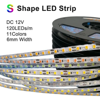 유연한 접이식 DIY 사인 레터 조명 네온 테이프용, S 모양 LED 스트립, 6mm PCB 너비, 2835SMD, DC12V, 120LED/M, 1-10m
