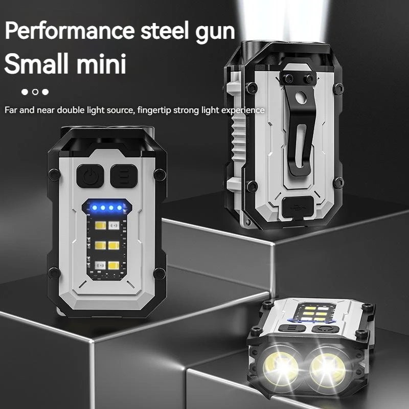 Portable Mini Keychain LED High Bright Flashlight Dual Light Source Outdoor Camping Fishing Multi-function Tool Torch Lamp